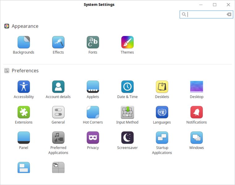cinnamon-control-center — конфигурационные апплеты для рабочего стола Cinnamon