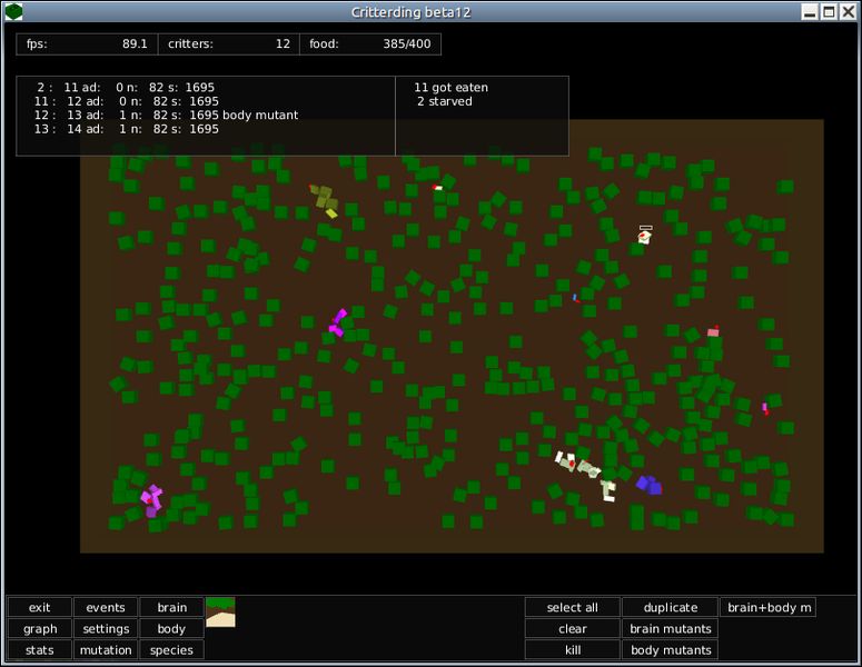 critterding — Развитие искусственной жизни