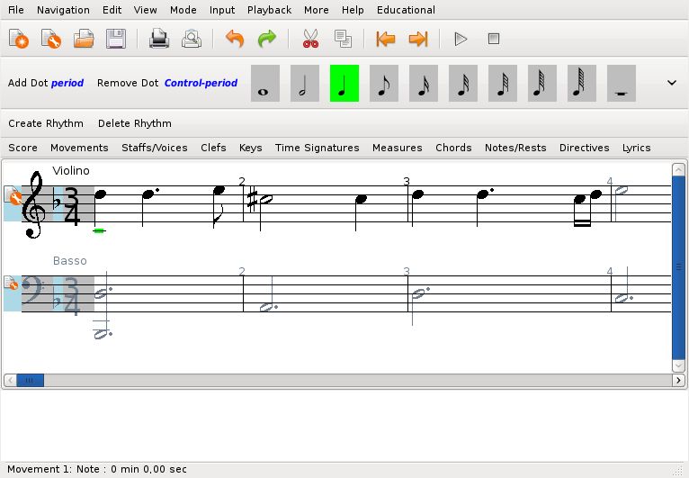 denemo — GTK+ front end для GNU Lilypond