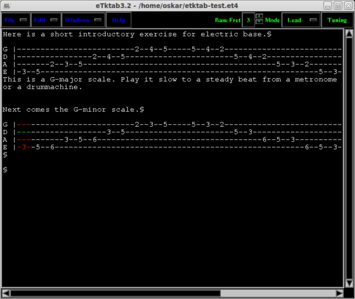 etktab — ASCII редактор гитарных вкладок