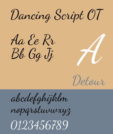 fonts-dancingscript — оживленный случайный сценарий с отсканированными буквами и изменениями размера