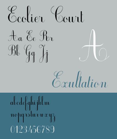 fonts-ecolier-court — Курсивный романский шрифт с маленькими пейзажами