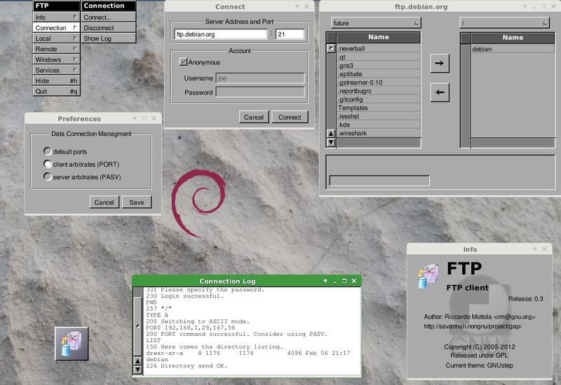 ftp.app — Приложение протокола передачи файлов для GNUstep