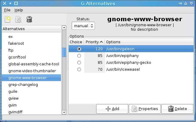 galternatives — графический инструмент настройки для альтернативной системы