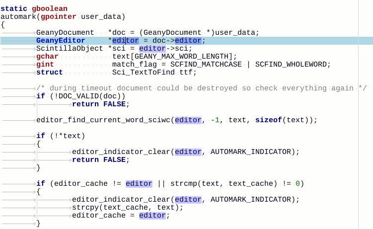 geany-plugin-automark — плагин автоматической маркировки для Geany