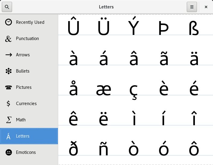 gnome-characters — приложение карты символов