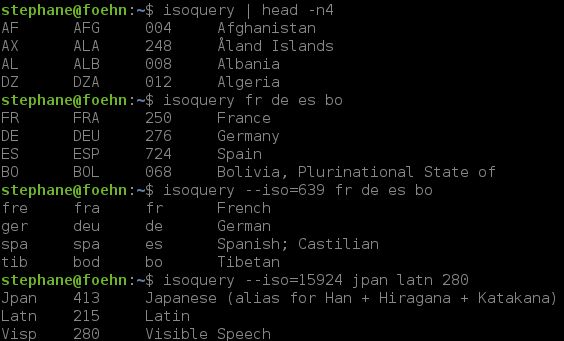 isoquery — Поиск и отображение различных ISO-кодов (страна, язык, ...)