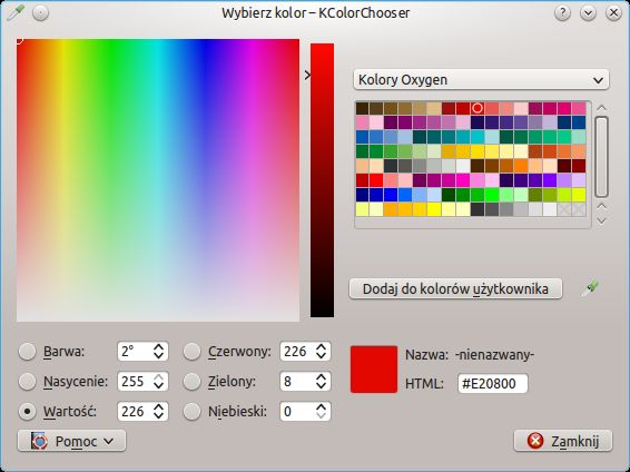 kcolorchooser — редактор цветовой гаммы и палитры