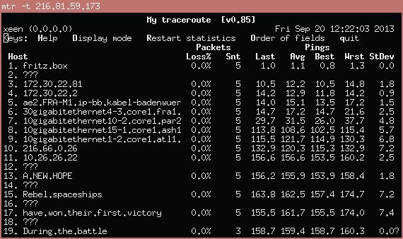 mtr — Полноэкранные ncurses и инструмент X11 traceroute