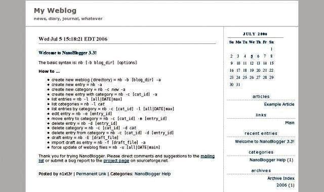 nanoblogger — Малый движок weblog для командной строки
