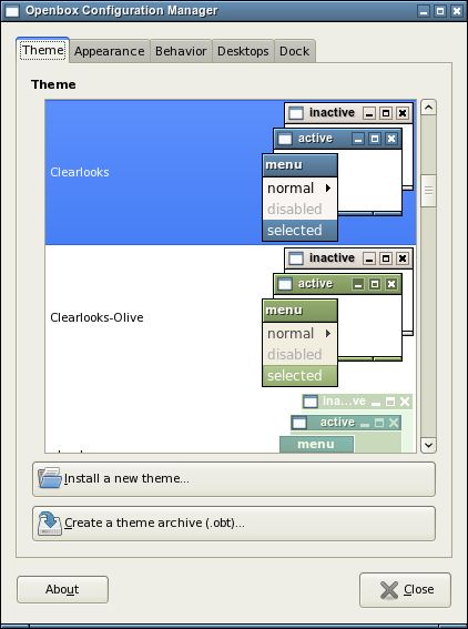 obconf — менеджер предпочтений для оконного менеджера Openbox