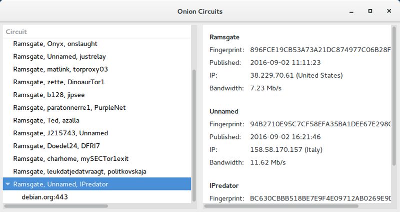 onioncircuits — Приложение GTK+ для отображения схем и потоков Tor