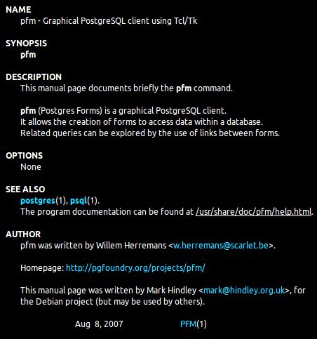 pfm — Графический клиент PostgreSQL с использованием Tcl/Tk