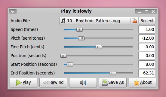 playitslowly — Воспроизведение аудиофайлов с другой скоростью или шагом