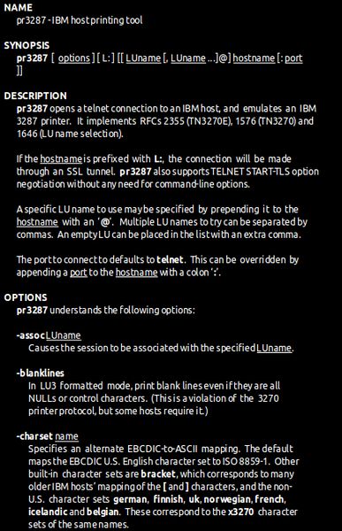 pr3287 — Эмуляция принтера IBM 3287 для сеансов telnet для мэйнфреймов IBM