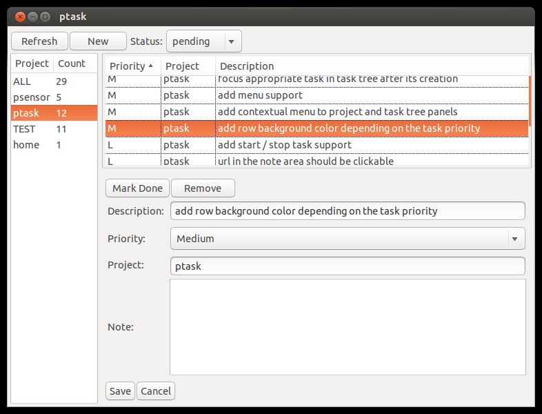 ptask — Графический пользовательский интерфейс GTK+ для управления задачами
