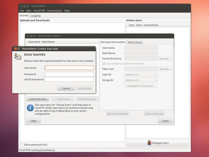pureadmin — Графический интерфейс Gtk для PureFTPd