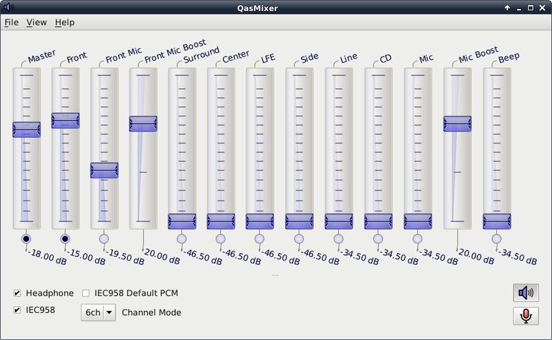 qasmixer — Смеситель ALSA для рабочего стола