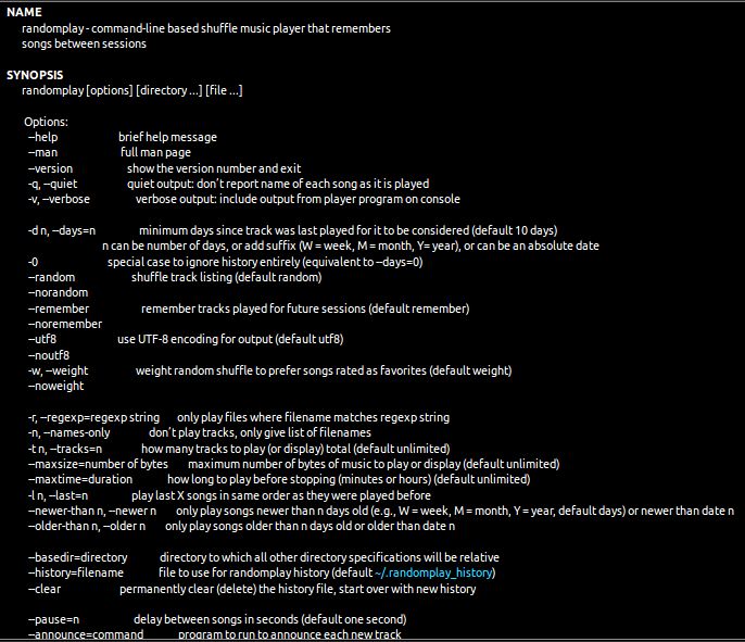 randomplay — музыкальный проигрыватель на основе командной строки, который запоминает песни между сеансами