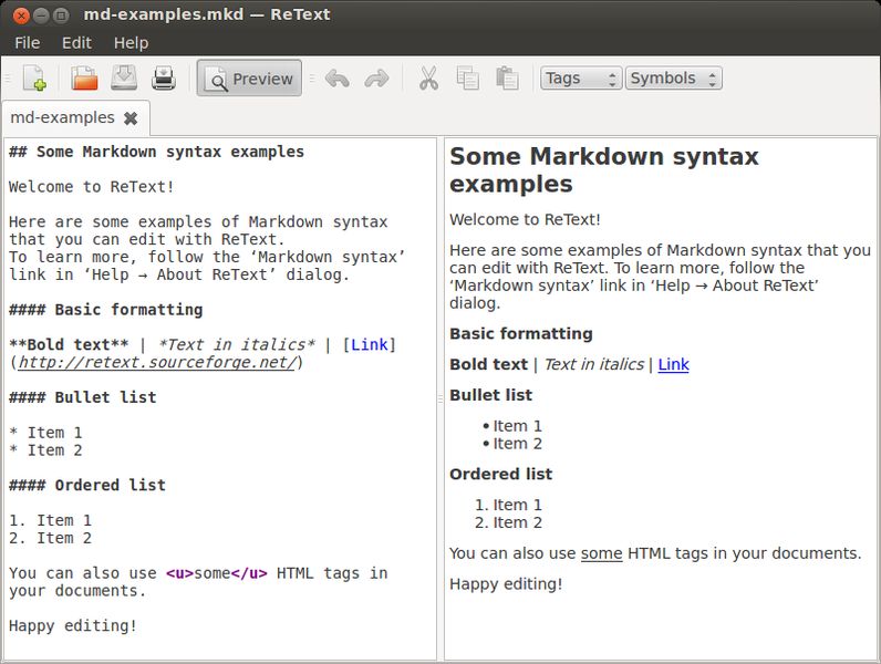 retext — Простой текстовый редактор для Markdown и reStructuredText