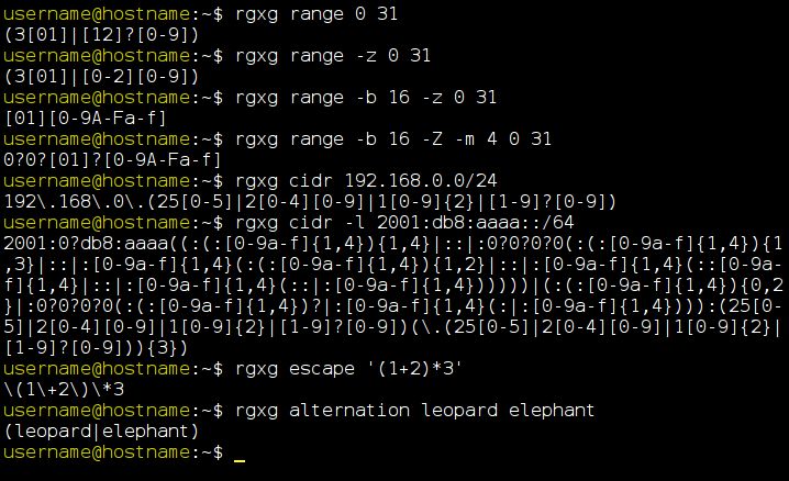 rgxg — инструмент командной строки для генерации регулярных выражений