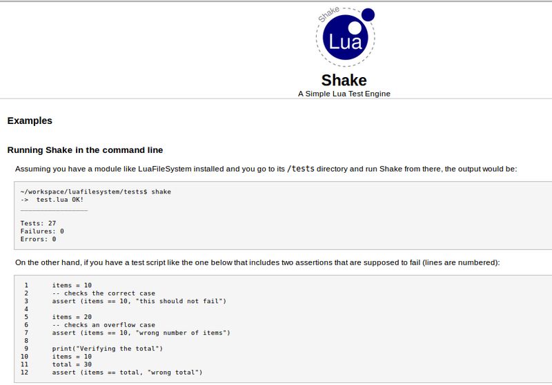 shake — Тестирование двигателя для версии Lua версии 5.1
