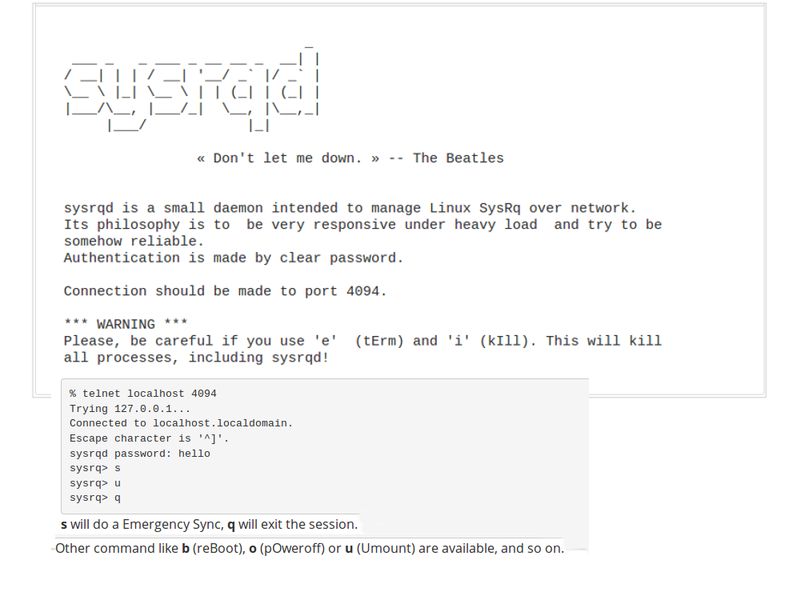 sysrqd — небольшой демон, предназначенный для управления Linux SysRq по сети