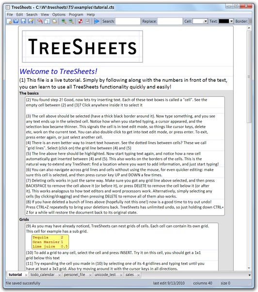 treesheets — Организатор данных, который охватывает электронные таблицы, интеллектуальные карты и небольшие базы данных