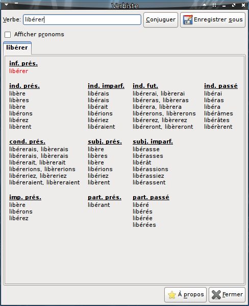 verbiste-gnome — Французский и итальянский конъюгатор - интерфейс GNOME