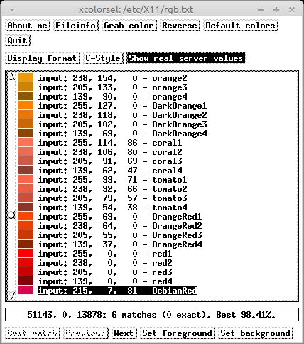 xcolorsel — отображать цвета и имена в X