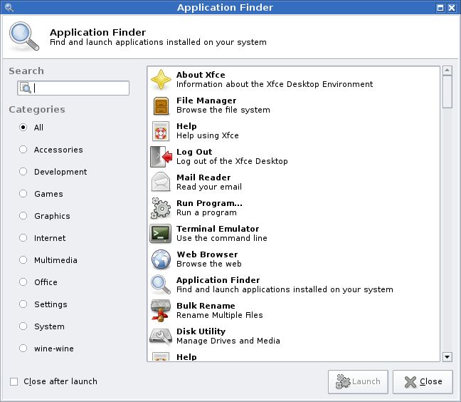 xfce4-appfinder — Поиск приложений для среды рабочего стола Xfce4